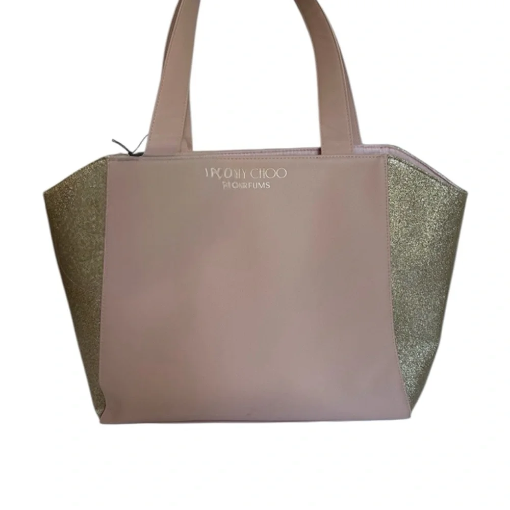 Jimmy Choo Parfums Pink Sparkle Gold Tote Bag Trending Luxe Aprox 18”x12”x4 1/2”